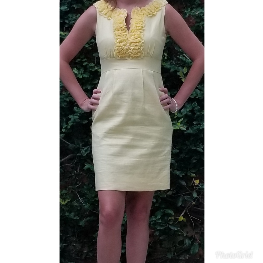 Yellow Taylor ruffle linen dress